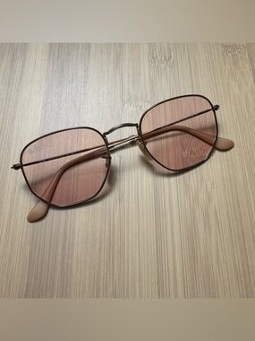 RAY-BAN Hexagonal Sunglasses Light Pink Lens Copper Frame